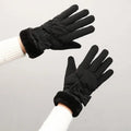 Gant femme noir, nœud et revers fausse fourrure