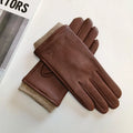 Paire de gants cuir homme en peau de cerf camel, revers tricoté beige