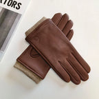 Paire de gants cuir homme en peau de cerf camel, revers tricoté beige