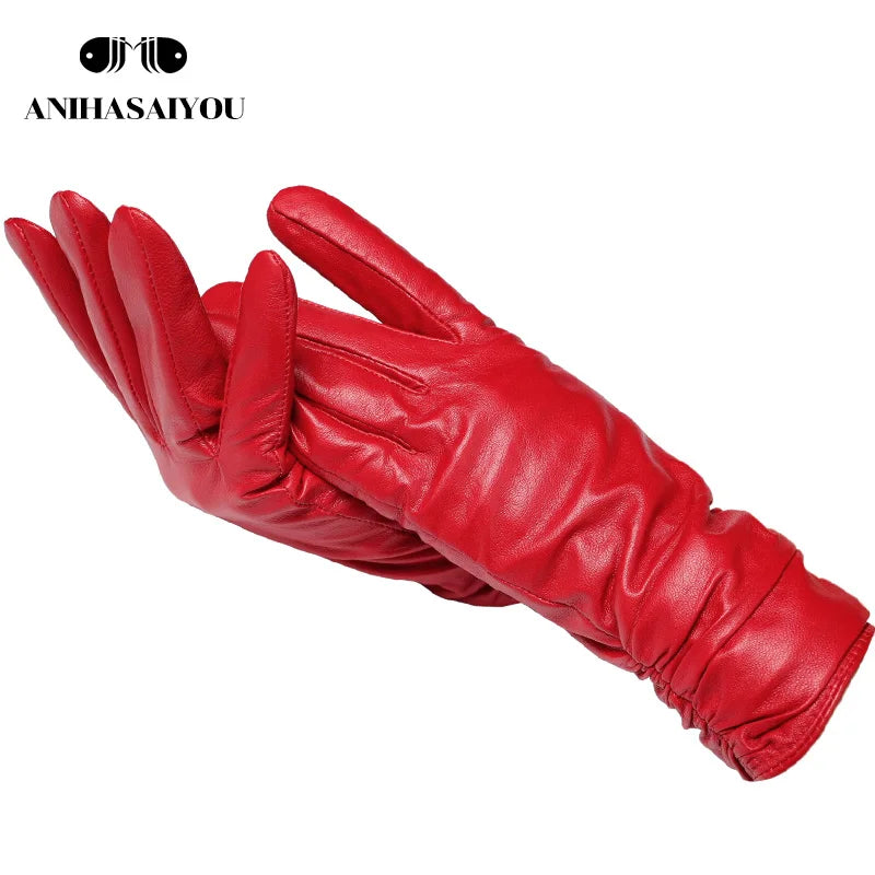 Gants femme cuir agneau rouge