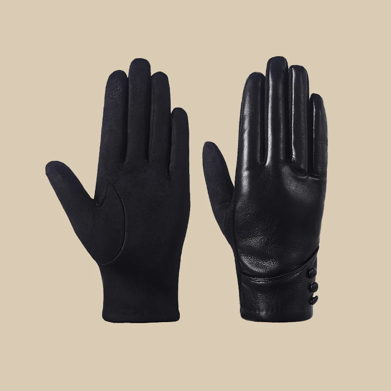 Gant femme noir, design à trois boutons