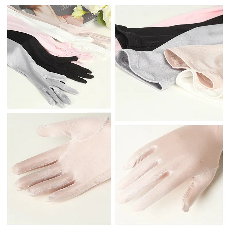 Gant femme long en soie, détail de la longueur