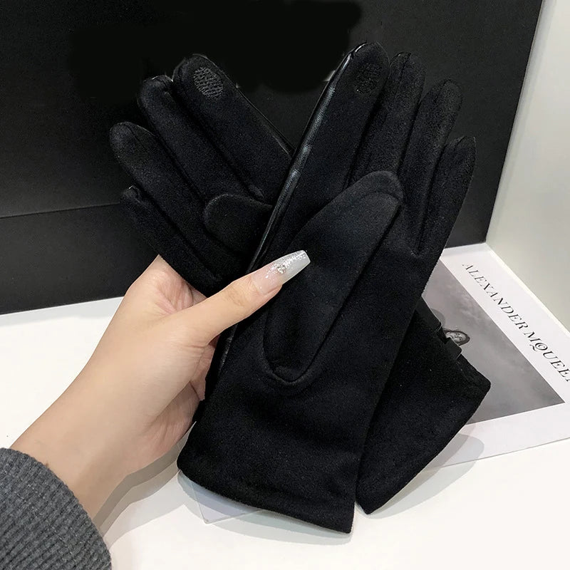 Gants femme similicuir, revers polaire retourné