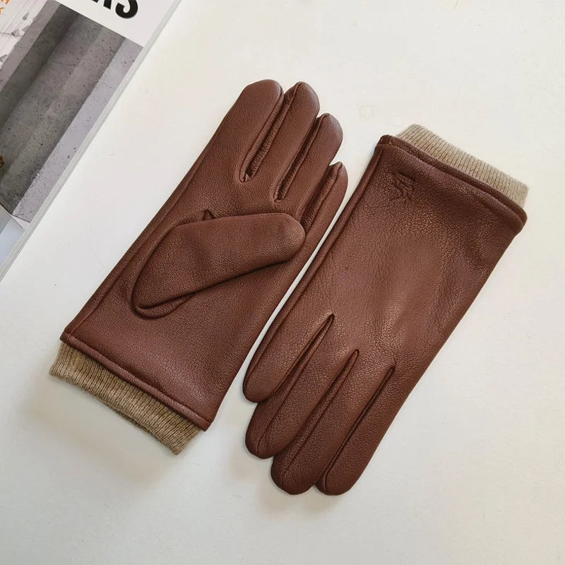 Gants cuir homme en peau de cerf camel, vue de la paume et du pouce
