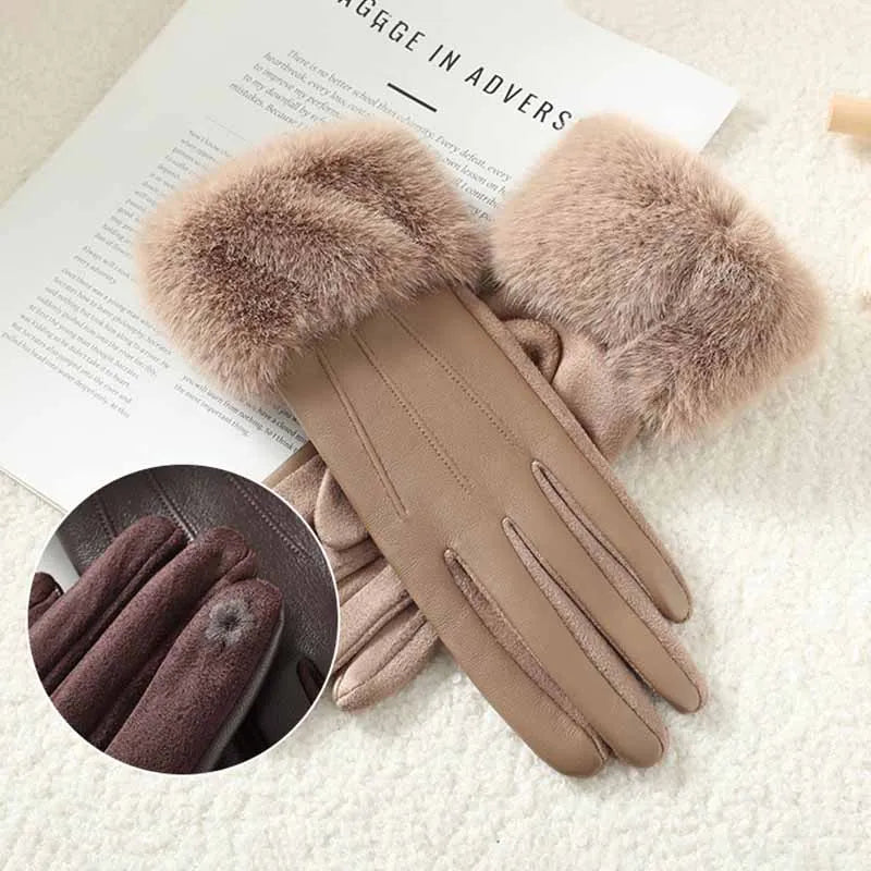 Gants femme cuir PU, six coloris présentés ensemble