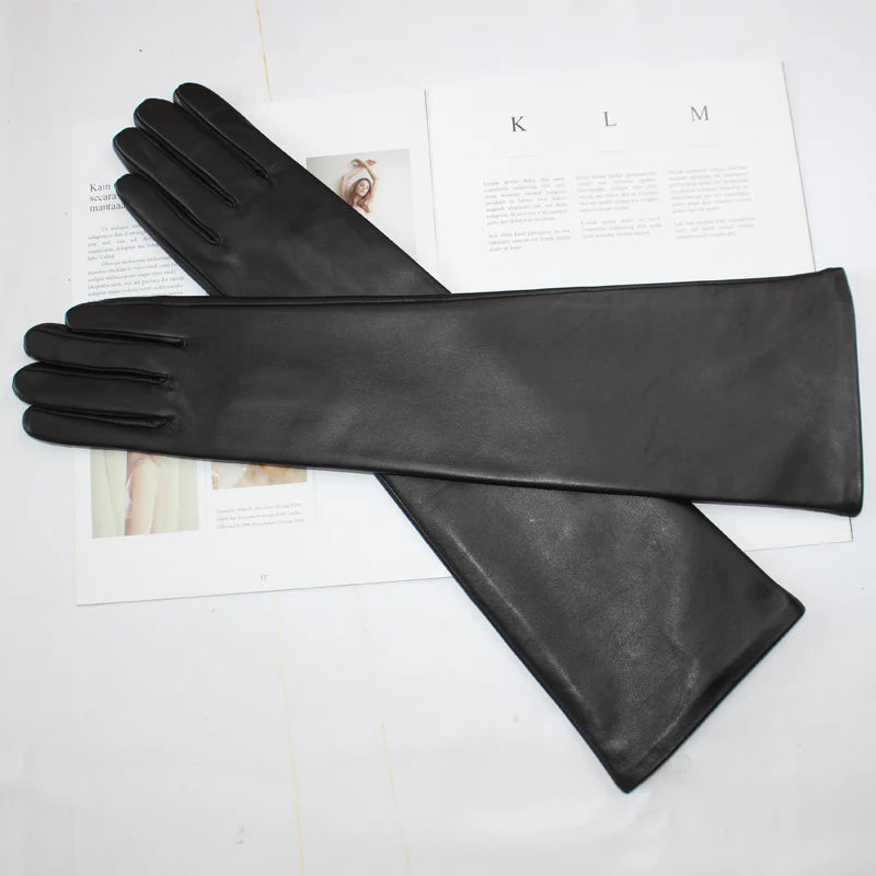 Gants cuir femme longs, coloris chocolat, vue rapprochée