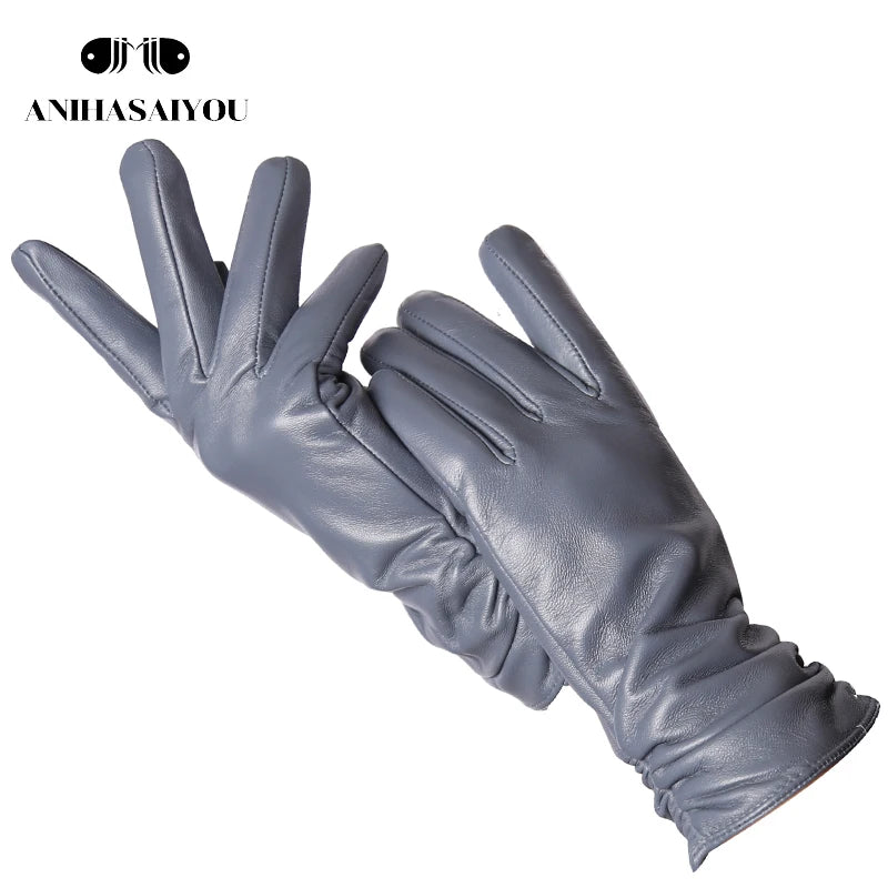 Gants femme cuir agneau gris anthracite
