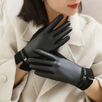 Gant femme noir en cuir et suédine