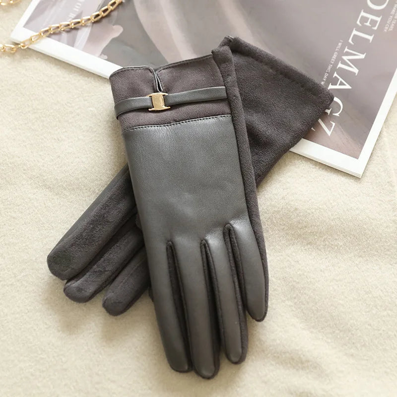 Gants femme bicolores vert