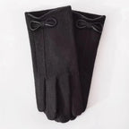 Gant femme noir en laine, nœud décoratif