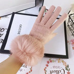 Gants femme peluche epaisse doigts complets, coloris rose
