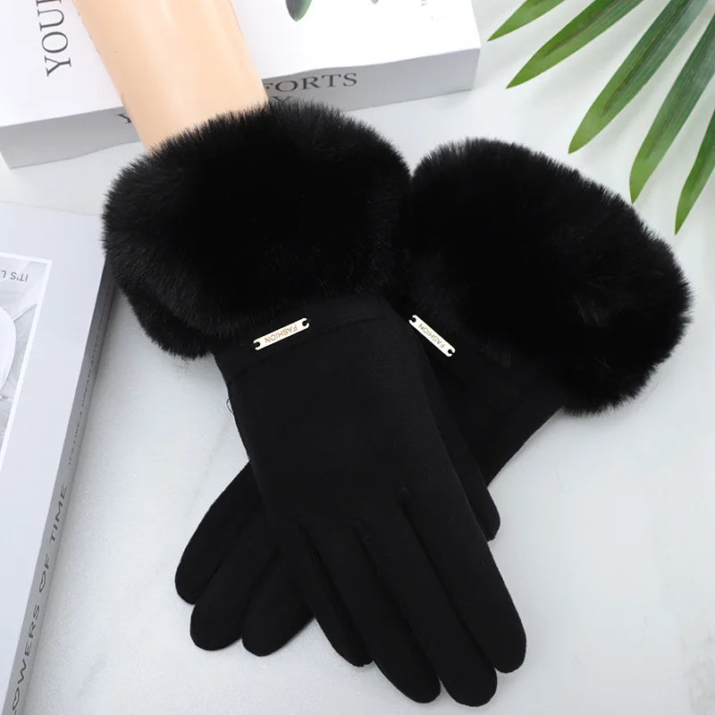 Gant femme noir en velours épais