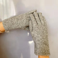 Gant femme gris chiné en laine, nœud décoratif