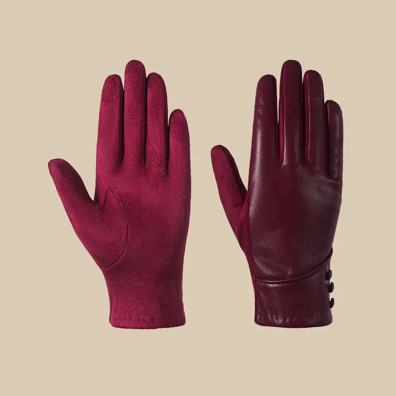 Gant femme rouge, design à trois boutons