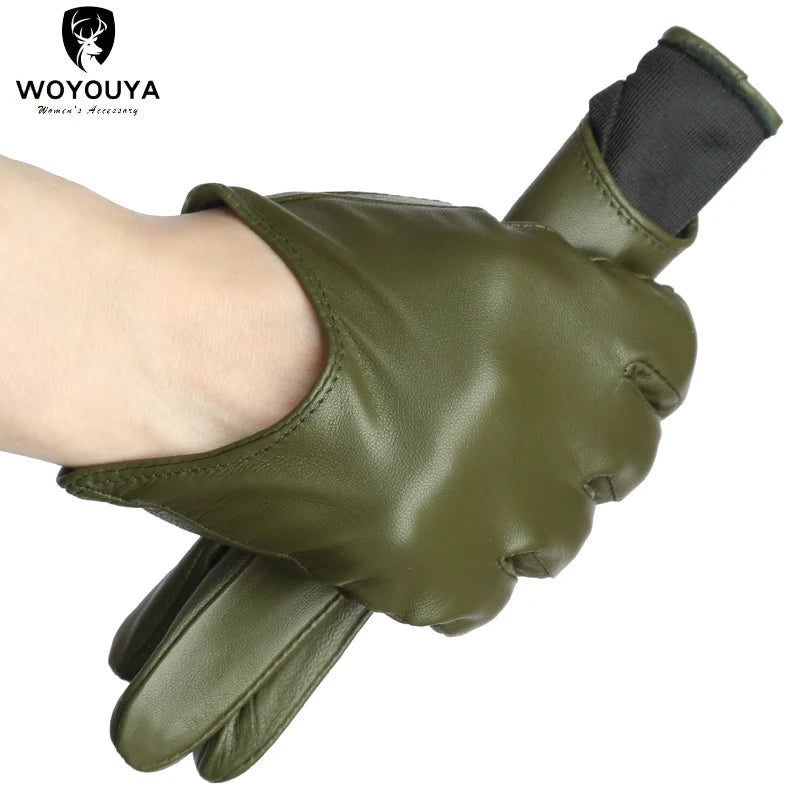 Gants femme cuir vert armée