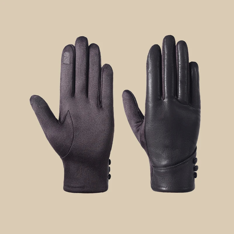 Gant femme brun foncé, design à trois boutons