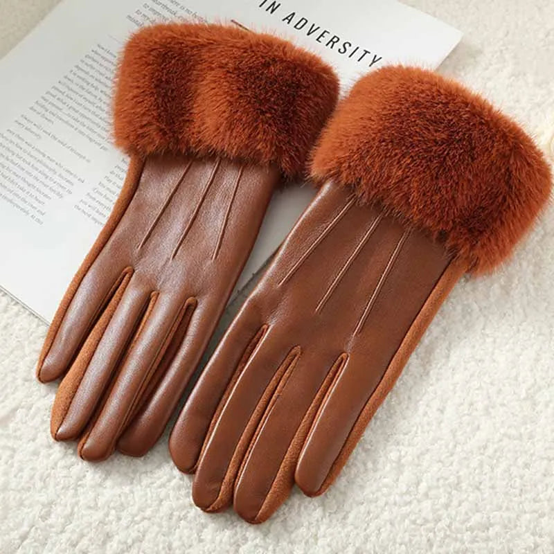Gants femme cuir PU caramel