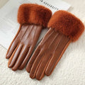 Gants femme cuir PU caramel