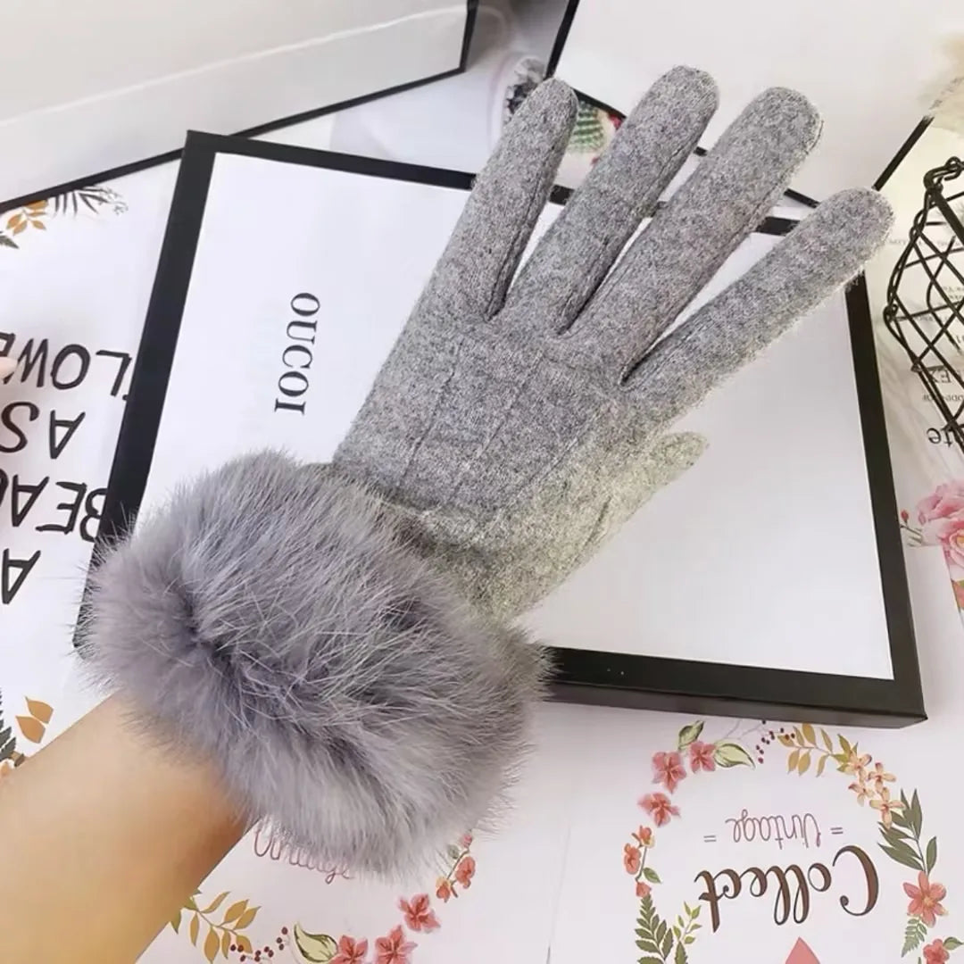 Gants femme peluche epaisse doigts complets, coloris gris