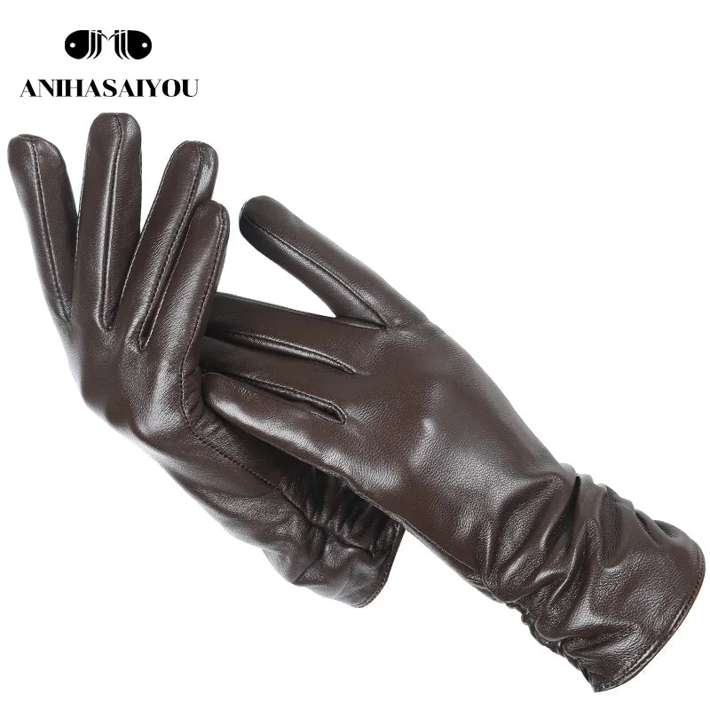 Gants femme cuir agneau brun foncé