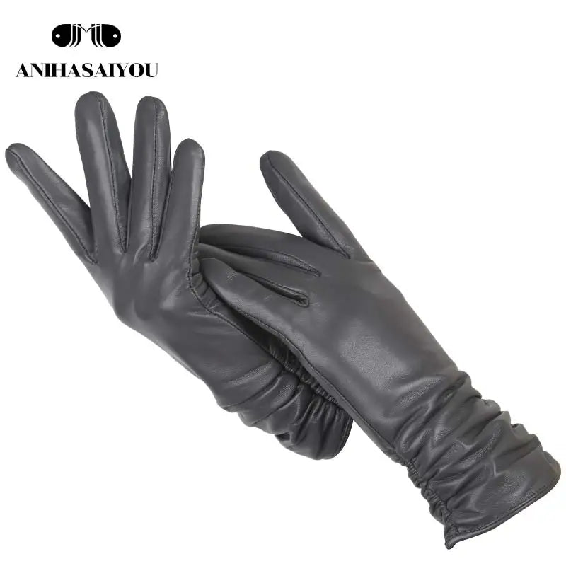 Gants femme cuir agneau gris foncé
