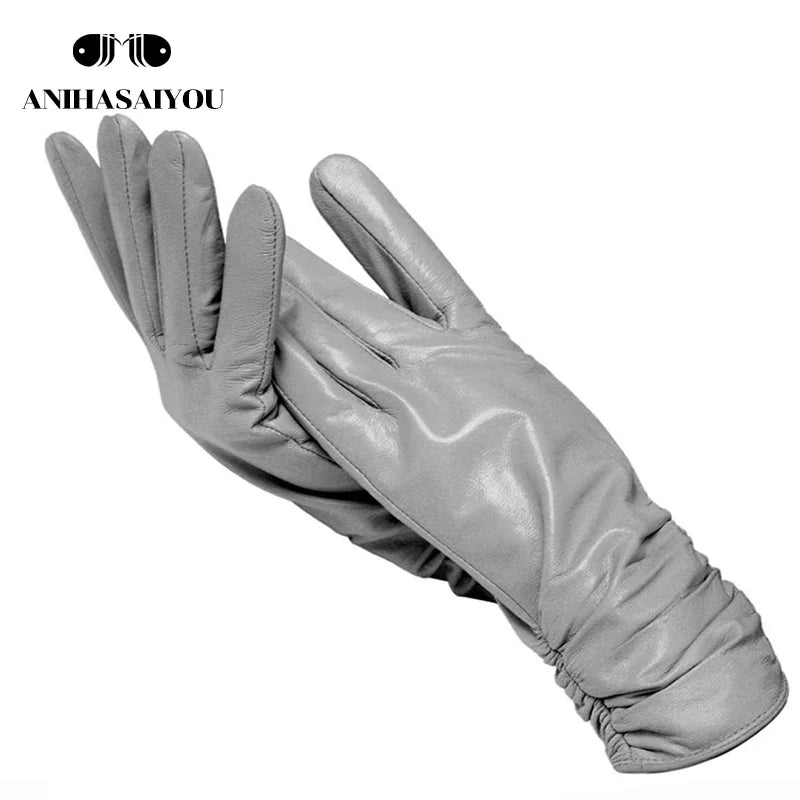 Gants femme cuir agneau gris