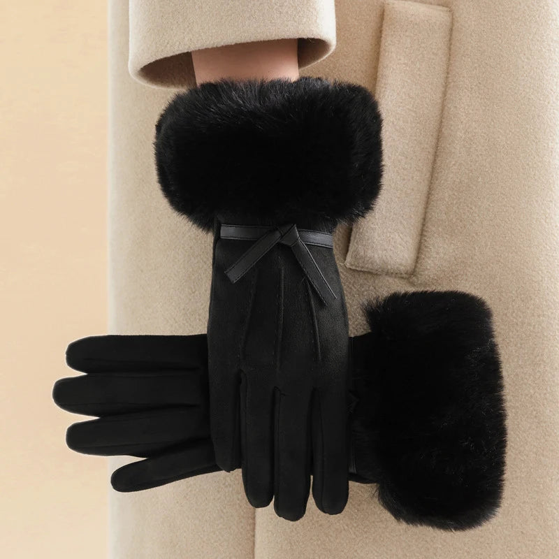 Gant femme noir en suédine, doublure peluche