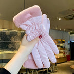 Gant femme rose matelassé, revers fausse fourrure