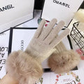 Gants femme peluche epaisse doigts complets, coloris camel