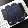 Gant homme bleu marine en tricot chaud, boucle en cuir