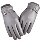 Gant homme gris en cuir, boucle ajustable