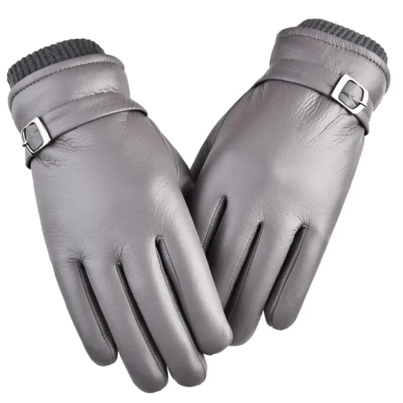 Gant homme gris en cuir, boucle ajustable