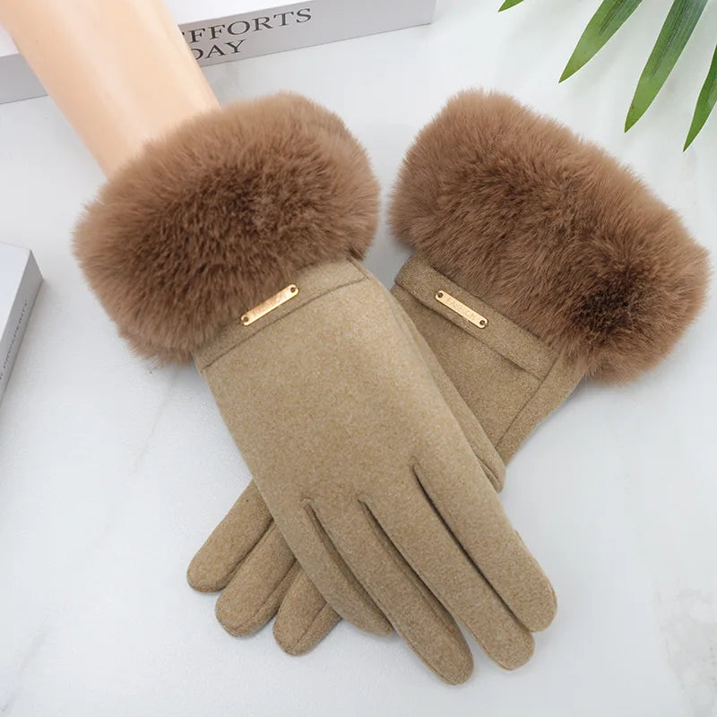 Gant femme camel en velours épais