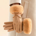 Gant femme camel en suédine, doublure peluche