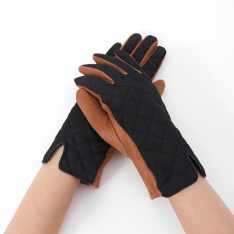Gant femme noir en cuir suédé matelassé