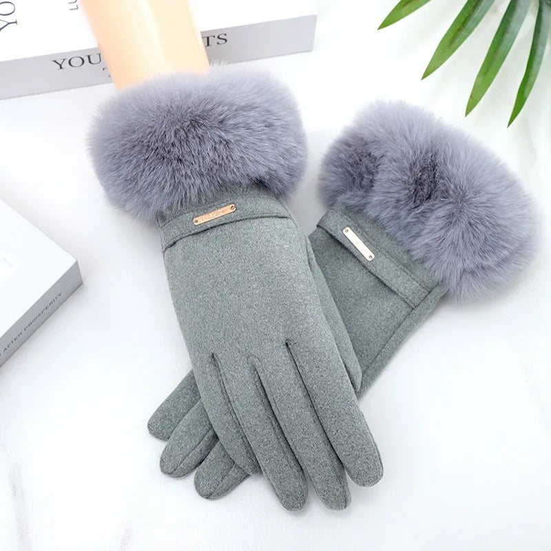 Gant femme vert sauge en velours épais