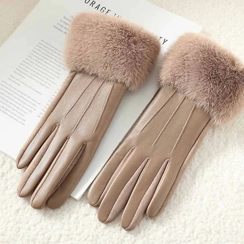 Gants femme cuir PU taupe