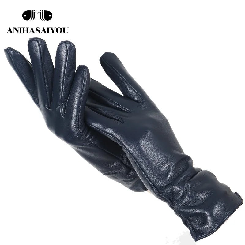 Gants femme cuir agneau bleu marine