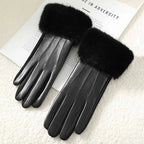 Gants femme cuir PU noir, large manchette