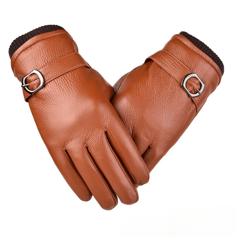 Gant homme cognac en cuir, boucle ajustable