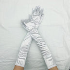 Gant long femme en satin blanc, 55 cm, posé à plat