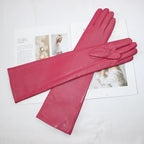 Gants cuir femme longs, coloris rose vif, vue rapprochée