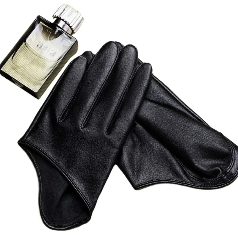 Gants similicuir femme courts, coloris noir, posés à plat