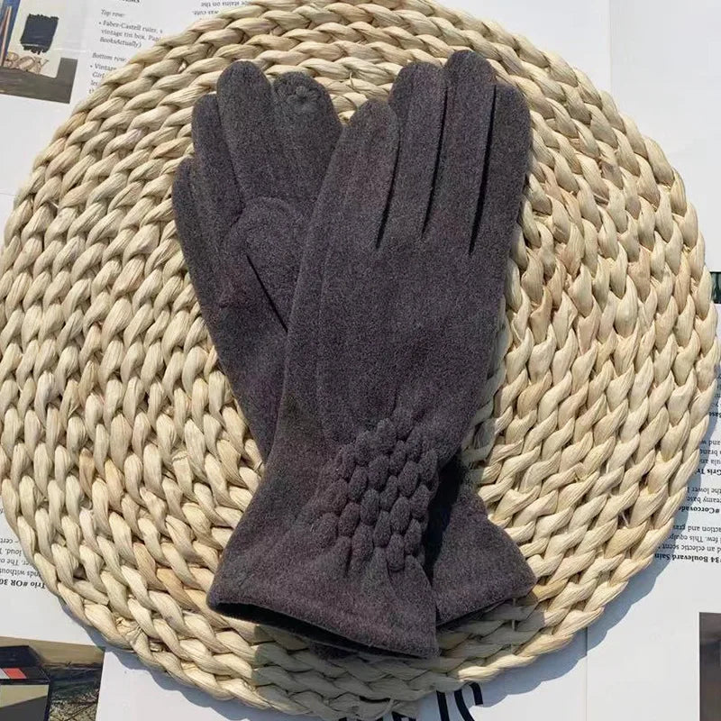 Gant femme brun foncé en polaire, empiècement tressé