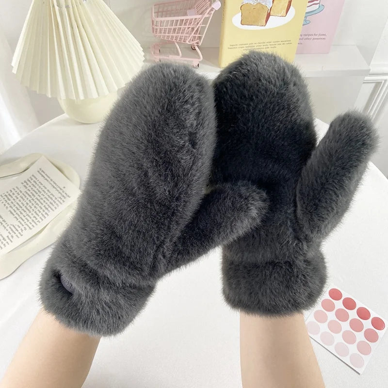 Moufle femme fausse fourrure gris épaisse