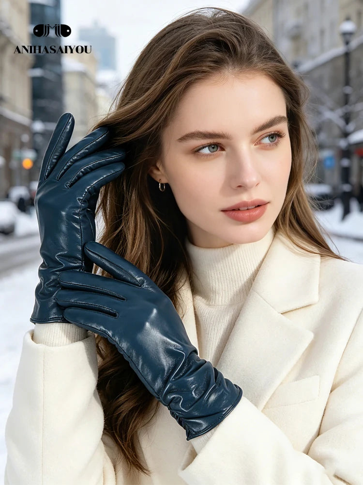 Gants femme cuir agneau, portés