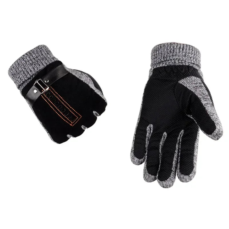 Gants homme en daim noir et gris, dos et paume en tissu à relief