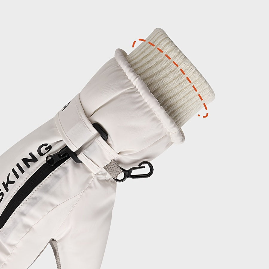 Poignet du gant de ski blanc avec cordon de serrage réglable