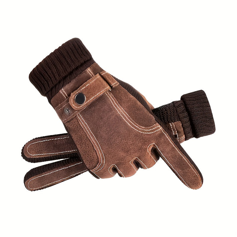Gant homme aspect daim brun, vue de trois-quarts