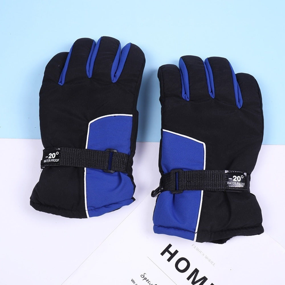 Gants de ski enfant coloris bleu et noir, poignet ajustable